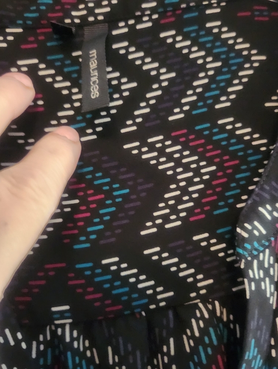 Maurices Black Geometric V-Neck Blouse with Teal & Plum Accents - Picture 7 of 9